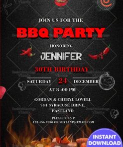 Red & Black Themed BBQ Party Invitation with Fire & Smoke