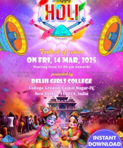 Radha Krishna Theme Holi Invitation Card with Music and Dance