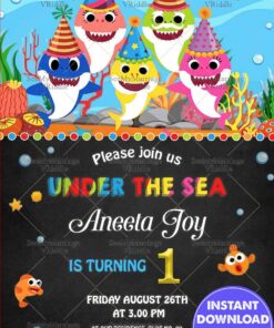 Cute Shark Family Theme for a Kid’s Birthday Party Invitation with Underwater Celebration