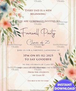 Class Twelve Farewell Party Invitation with Watercolor Background and Florals