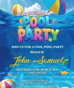 Shimmering Water Spring Break Pool Party Invitation with Balls