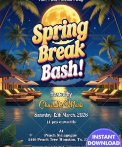 Moonlit Paradise Spring Break Party Invitation with Palm Trees and Magical Ambiance