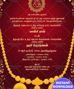 Mangalsutra and Red Theme Tamil Wedding Invitation Card with Floral Accents