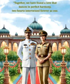 Bride & Groom Dressed in a Navy & Police Uniform Wedding Invitation Video with Caricature Illustration