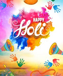 Happy Holi Invitation Video with Handprints, Colorful Decor and Festival Theme