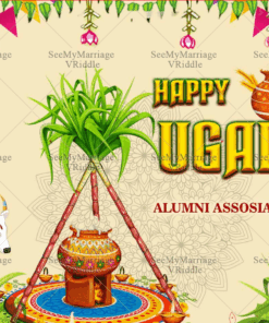 Ugadi Festival Banner with Pot and Sugarcane