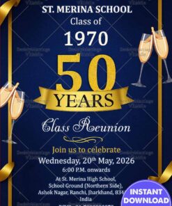 Golden Jubilee Reunion Invitation Card and Royal Blue Theme