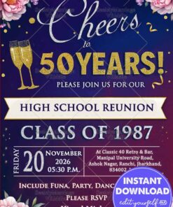 High School Reunion Party Invitation with Celebrating The 50-Year Anniversary of the Class