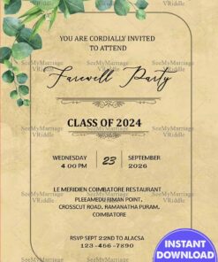 Beige Background Farewell Party Invitation Card with Eucalyptus Leaves