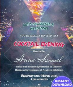 Splash Theme Cocktail Party and Promotion Party Invitation Card with Martini Glasses
