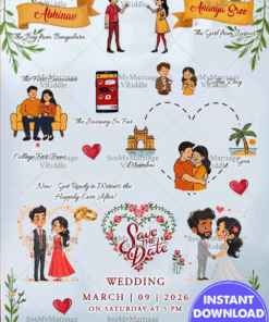 Story Type Wedding Invitation Celebrating the Journey of Love with Cartoon