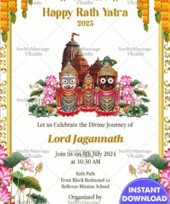 Happy Rath Yatra Celebration Invitation Featuring Lord Jagannath's Divine Journey