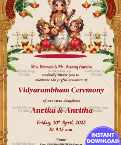 Vidyarambham Twin Girls Invitation Saraswathy Blessings for First Writing Ceremony