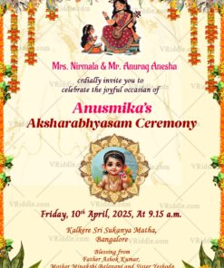 Aksharabhyasam Invitation Divine Beginning with Marigold Decor with Baby Image