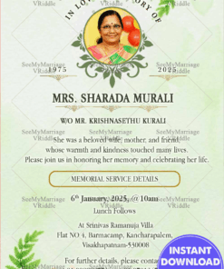 Green Floral Tribute Obituary Invitation Card for Life Celebration and Peaceful Farewell