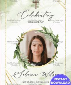 Green Watercolor Memorial Card Design with Photo Option – Elegant Christian Tribute