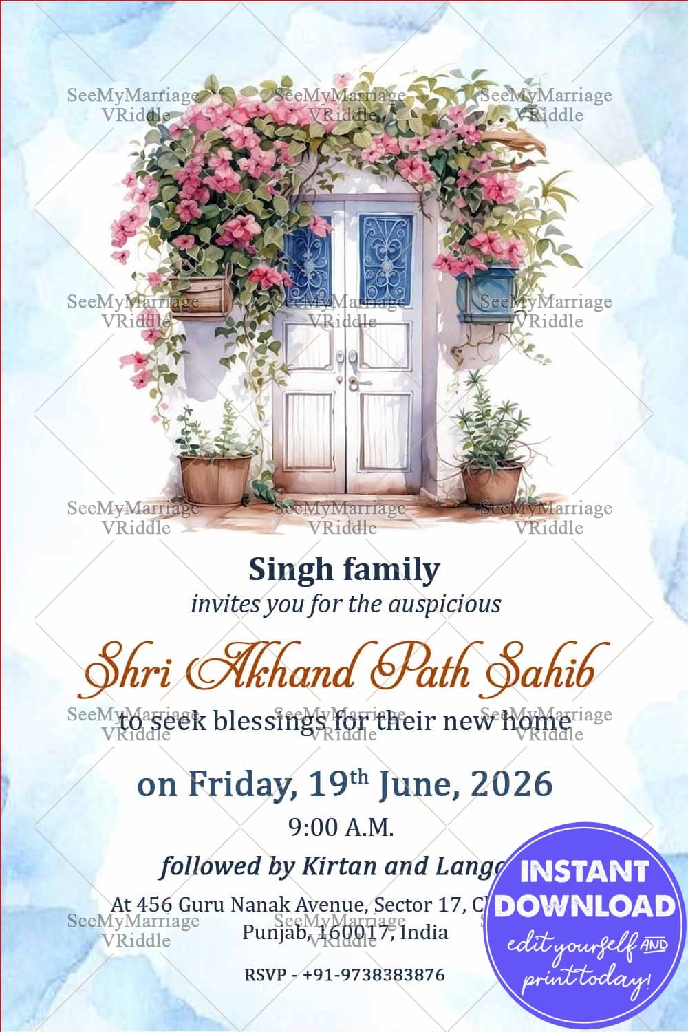 Akhand Path Sahib Invitation Card with Sikh Housewarming Template New House Sukhmani Sahib Path Invitation Card, Punjabi Housewarming - Image 3