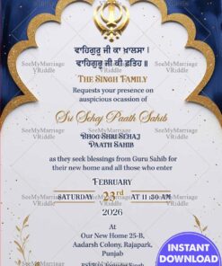 Golden Sri Sehaj Paath Sahib Invitation for Housewarming Ceremony with Sikh Invitations and Punjabi Invites
