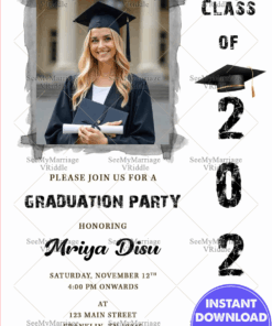 Modern Black and White Graduation Party Invitation with Photo and Bold Year Design