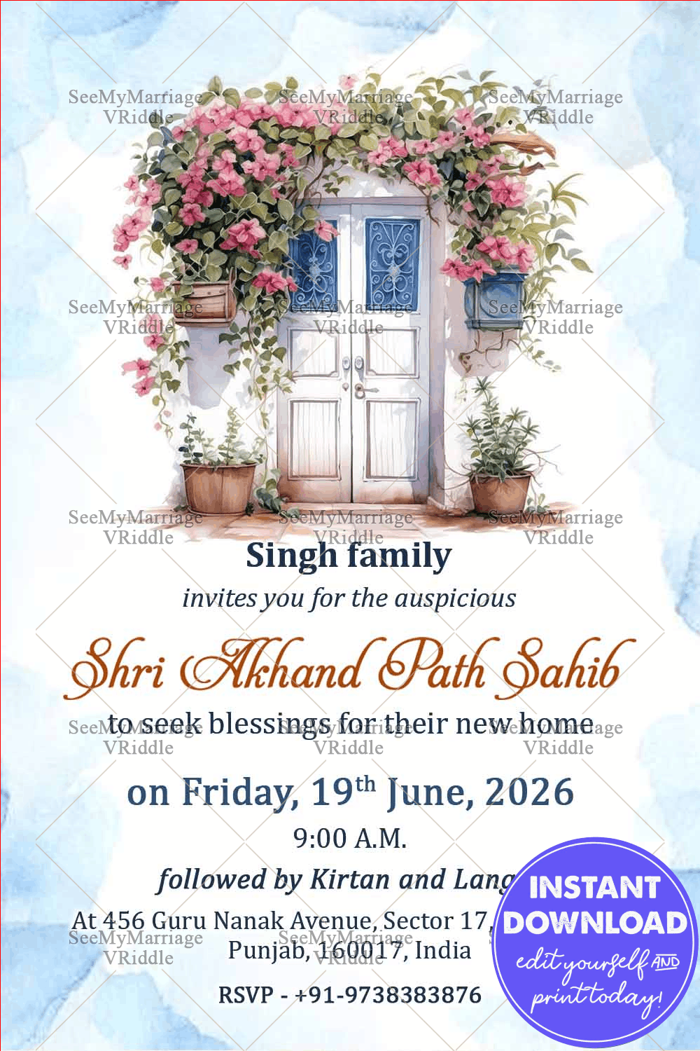 Akhand Path Sahib Invitation Card with Sikh Housewarming Template New House Sukhmani Sahib Path Invitation Card, Punjabi Housewarming