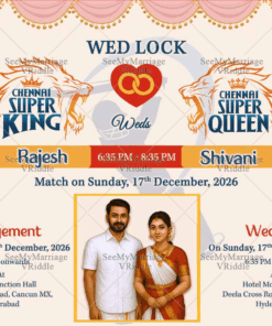IPL Cricket Themed Digital Wedding and Engagement Invitation Card with Add Couple Image