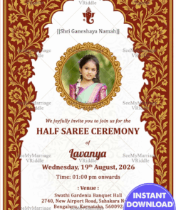 Ornamental Patterns Half Saree Ceremony Invitation Card with Add Photo