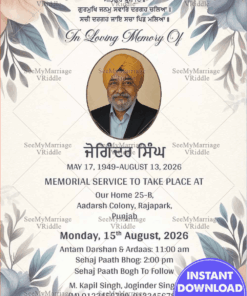 Sikh Funeral Invitation Card with Add Photo and Pastel Design