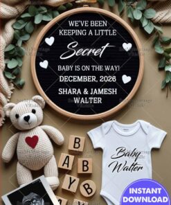 Rustic Reveal Baby Announcement with Flat Lay, Letter Board, Onesie and Ultrasound
