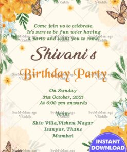Butterfly Blooms Birthday Party Invitation with Soft Pastel Design