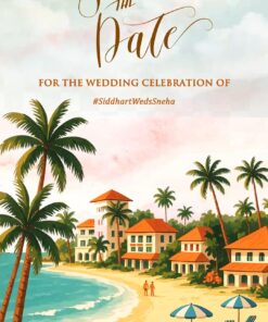 Beach Resort Theme Wedding Save the Date video with Destination, Ocean View and Palm Trees