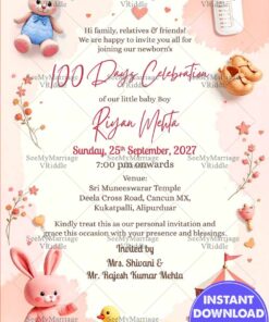 Pastel Themed Baby 100 Days Celebration Invitation Card with Ducks and Carousel Design