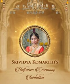 Mahal Theme Half Saree Ceremony Invitation Video with Add Photo, Cartoon Family and Floral Decor