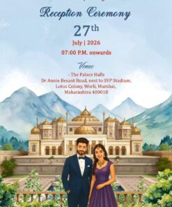 Panoramic Rotating Camera Motion Wedding Invitation Video Minimal Version With Couple Illustration and Reception