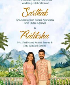 Panoramic Rotation Camera Wedding Invitation Video With Couple in Matching Outfits and Engagement, Haldi, Mehendi, Sangeet, Baraat, Reception