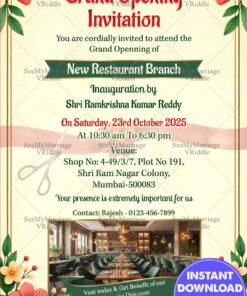 Grand Opening Invitation Card for New Restaurant Branch with Add Photo and Promotional Opening Discount Highlight