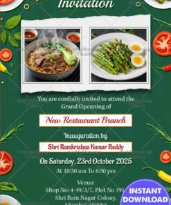 Food Themed Grand Restaurant Opening Invitation Card with Add Photos and Fresh Design