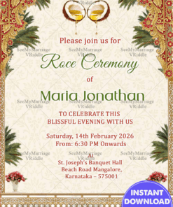 Traditional Roce Ceremony Invitation with Royal Arch, Coconut Motif & Floral Accents