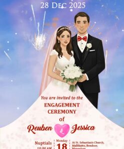 Couple Illustration Christian Engagement Invitation Video with Fireworks Backdrop and Nuptials, Reception, Save The Date