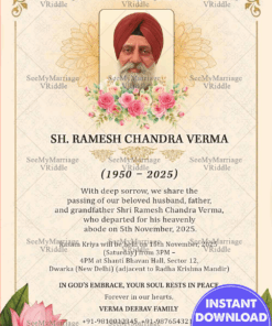 Lotus Floral-Framed Memorial Tribute with Add Image Option, Om Symbol & Punjabi Gentle Elegance
