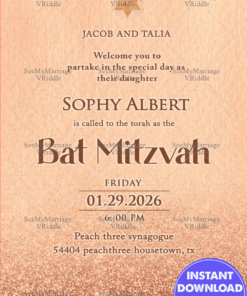 Sparkle Bat Mitzvah Invitation in Rose Gold with Subtle Judaic Accents