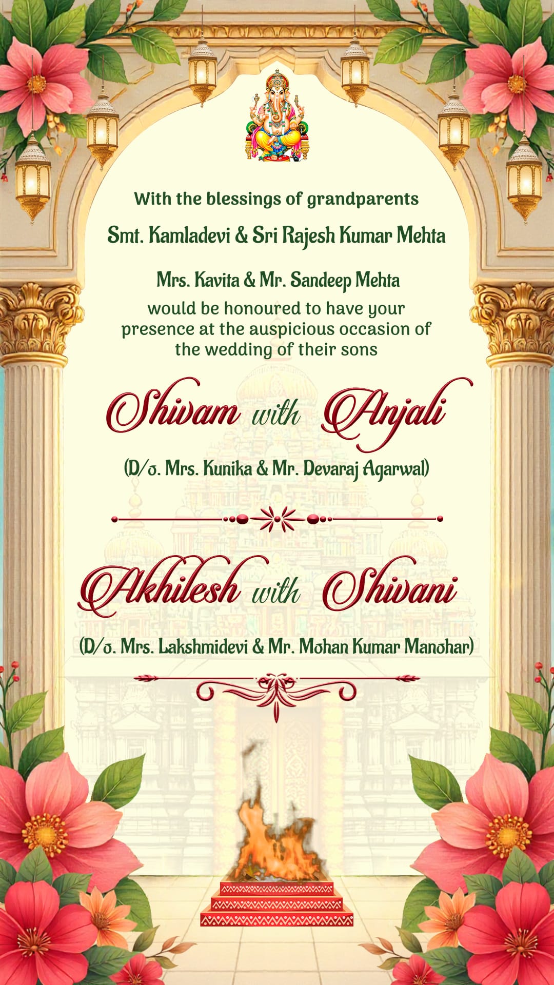 Two Brothers Wedding Invitations Video with Couple Illustrations and Reception, Save The Date