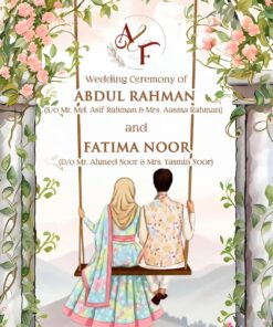 Couple on a Swing Muslim Wedding Invitation Video with Pink BG and Sangeet, Reception, Save The Date