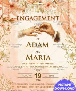 Soft Pastel Christian Engagement Invitation with Ring Exchange Illustration and Botanical Florals
