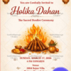Holika Dahan Invitation with Sacred Bonfire, Om Symbol & Traditional Diyas