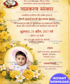 Namakaran Sanskar Invitation with Lord Ganesha, Baby Add Photo Option & Yellow Floral Theme