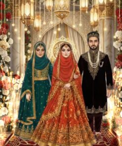 Opulent Royal Nikah Ceremony Invitation Video with Islamic Cartoon Couples and Reception