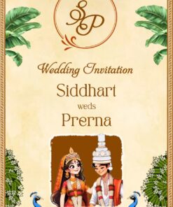 Timeless Bengali Wedding Invitation Video with Add Photo, Peacock Motifs and Haldi, Mehendi, Reception