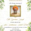 Floral Greenery Sikh Memorial Invitation with Portrait add photo Golden Frame