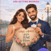Floral Heart Frame Save the Date Invitation with Couple Portrait & Evening Lakeside View