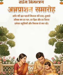 Little Ones Hindi First Rice Annaprashan Samaroh Invitation Video and Family Seating with Baby Feeding Illustration